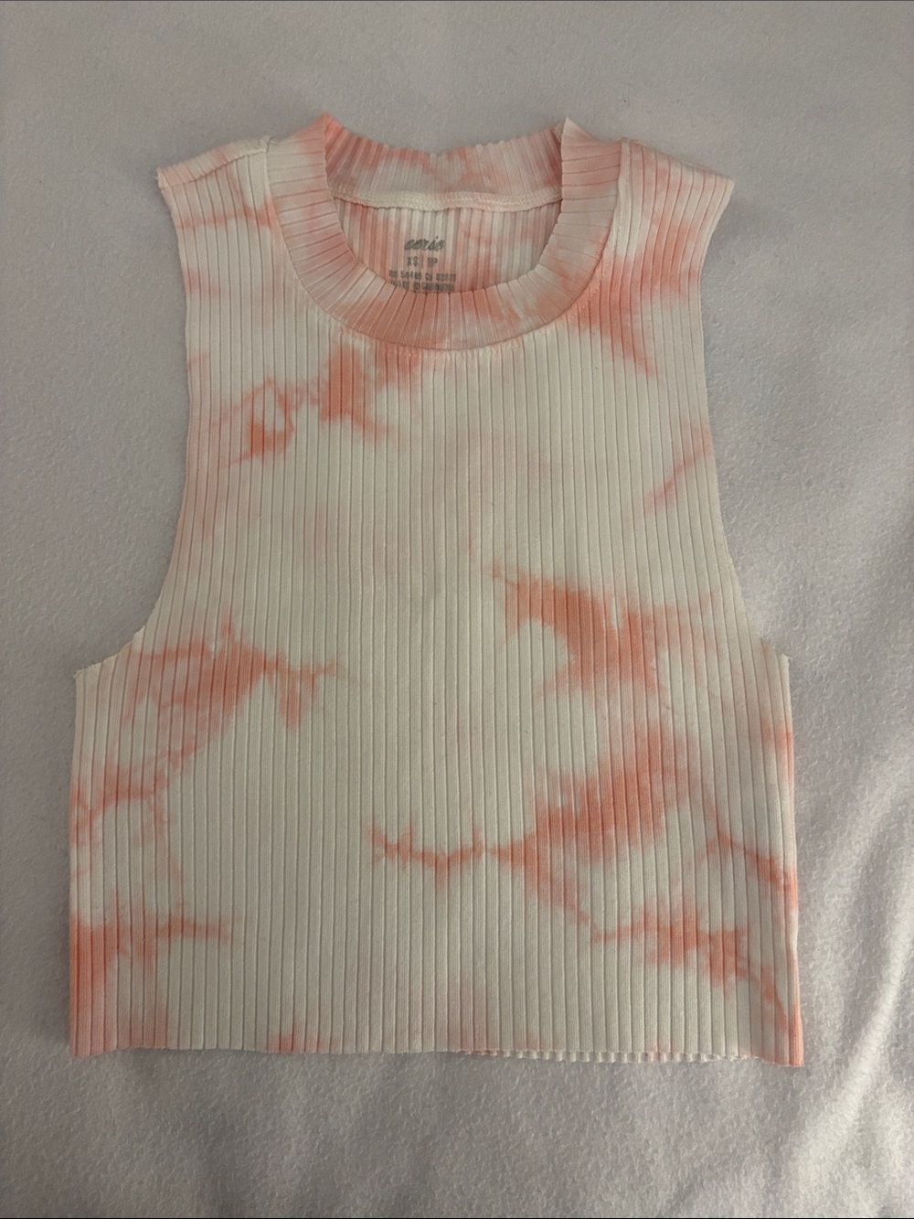 aerie Ribbed Tie-Dye Crewneck Tank - Pink & White